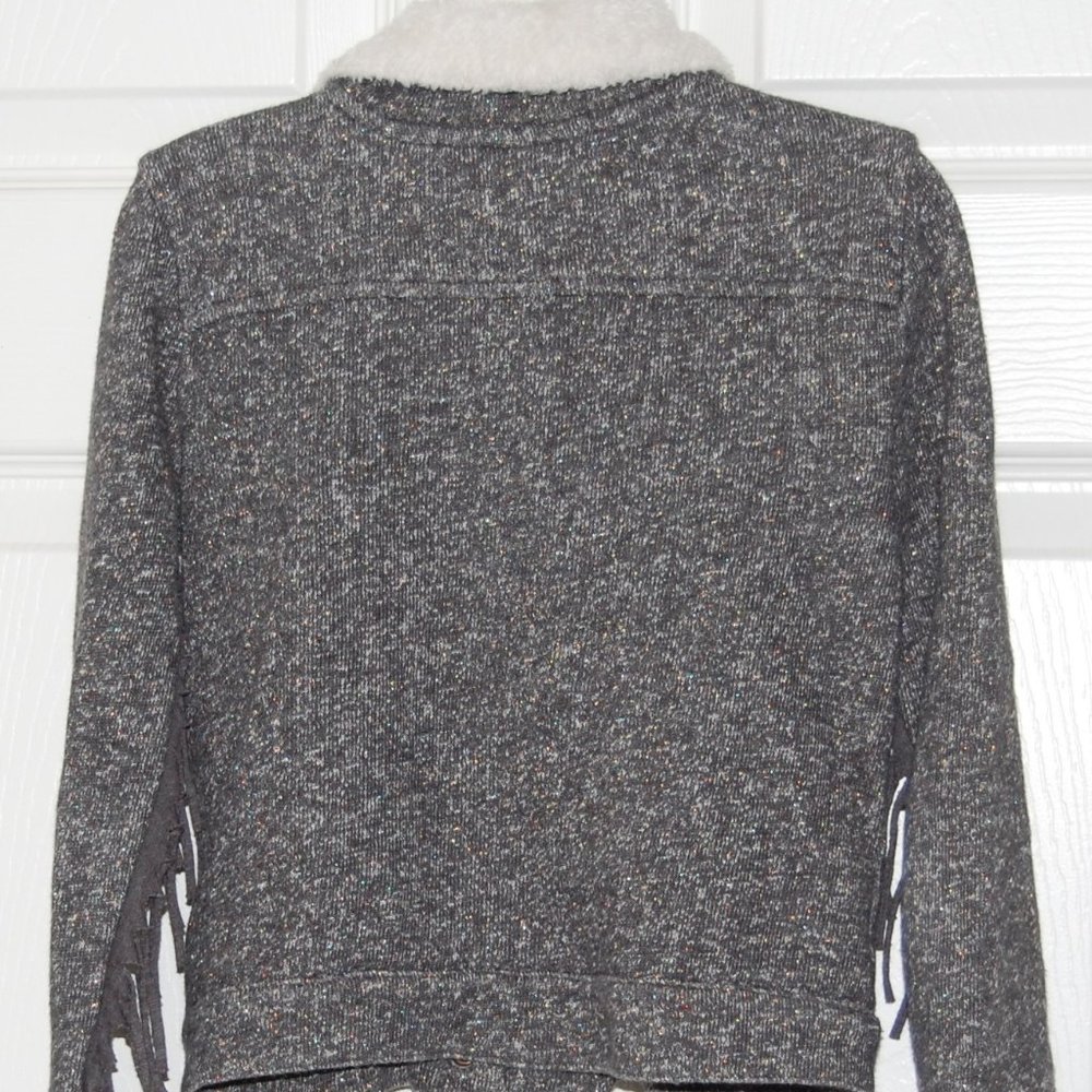 Lucky Brand Girls Size 5, Gray Soft Cotton Jacket with Fringe Sleeves - Picture 3 of 12